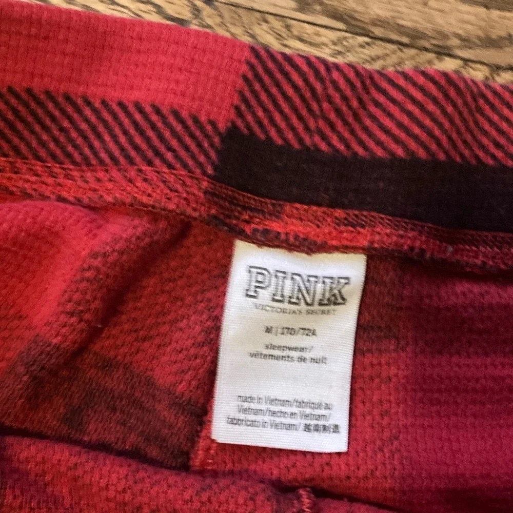 Victorias Secret PINK Buffalo Plaid Pajama Leggings Red Black Waffle Knit Medium